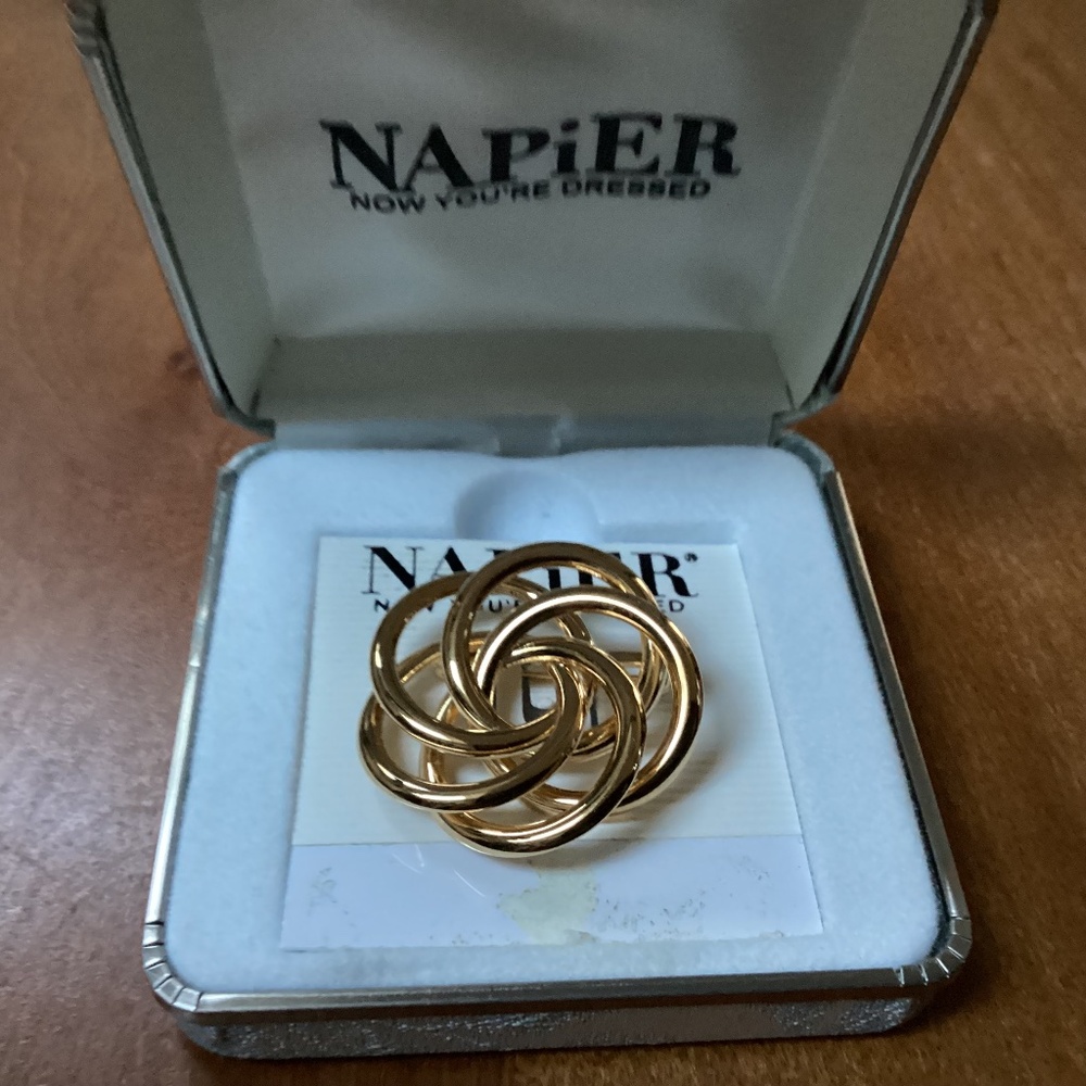 Napier Swirl Brooch Pin Gold-tone in box